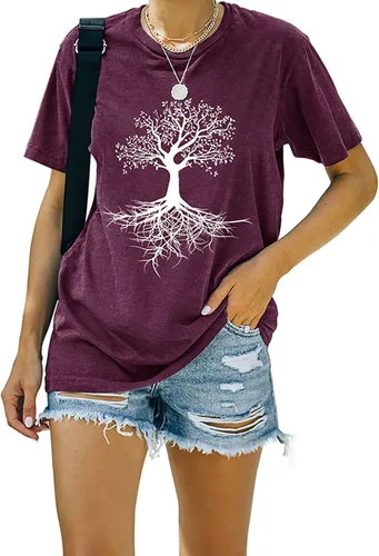 Camisetas gráficas para mujer, camisetas con estampado de árbol de la vida, camiseta de campamento con plantas naturales, blusas casuales de manga