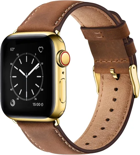 Miniatura 17 de SUNFWR Correas de cuero compatibles con Apple Watch de 1.61, 1.57, 1.5 pulgadas para hombres y mujeres, correa de repuesto de cuero genuino de grano