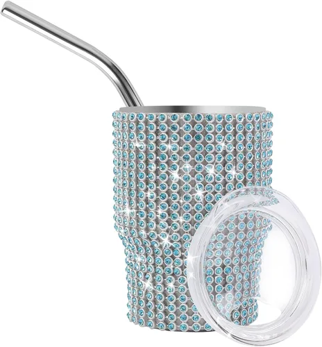 Miniatura 15 de INSTOME Vaso de chupito de acero inoxidable de 3oz con forma de diamante, vaso con pajita, color púrpura (1 unidad)
