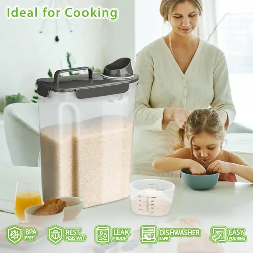 Miniatura 2 de Viretec Recipiente de almacenamiento de arroz, dispensador hermético de alimentos secos de 15 a 20 libras, recipiente de comida para mascotas