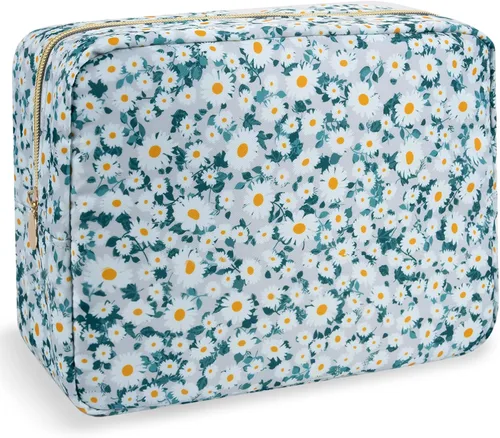 Miniatura 93 de izuzta Bolsa de maquillaje pequeña de nylon para bolso, linda bolsa de cosméticos con cremallera, bolsa de maquillaje preppy, Azul, Mini 2-Azul