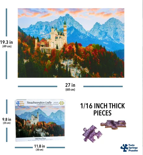 Miniatura 6 de Twin Spring Goods - Rompecabezas de 1000 piezas, castillo de Neuschwanstein, 1000 piezas