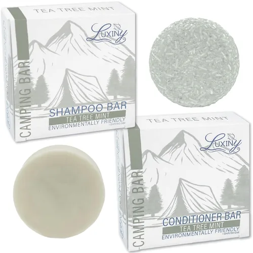 Luxiny Tea Tree Mint - Juego de champú y acondicionador en barra - 1 barra de champú sin sulfato (2.16 onzas), 1 barra de acondicionador profunda