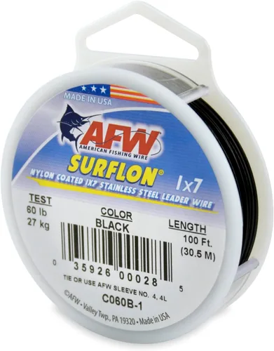 Alambre de pesca americano Surflon recubierto de nailon 1x7 de acero inoxidable, línea líder de pesca para agua salada, prueba de 10 libras - prueba