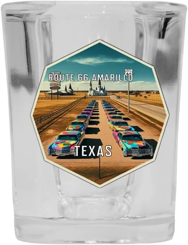 Miniatura 2 de Route 66 Amarillo Texas Travel Destination Souvenir - Vaso de chupito cuadrado de 2 onzas, base azul, paquete de 2