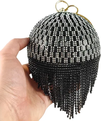 Miniatura 9 de Boutique De FGG Bolso de mano redondo para mujer, con borla, para boda, fiesta, diamantes de imitación