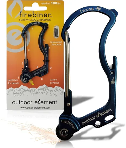 Miniatura 30 de OUTDOOR ELEMENT Firebiner Custom Engraved 6-in-1 Fire Starter Carabiner Multitool – Survival Gear EDC Keychain with Utility Blade, Bottle Opener
