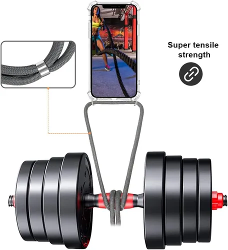 Miniatura 2 de Funda diseñada para iPhone 14 Pro Max con correa ajustable para el cuello, TPU transparente suave antiamarilleamiento, a prueba de golpes, funda