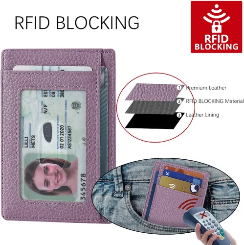 Miniatura 131 de Travelambo billetera mediana y minimalista de cuero para bolsillo frontal, con bloqueo de interferencia de radiofrecuencia