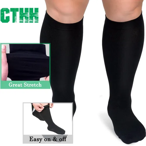 Miniatura 5 de Paquete de 3 calcetines de compresión de talla grande para mujeres y hombres, medias extra anchas de pantorrilla hasta la rodilla para soporte
