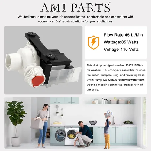 Miniatura 6 de AMI PARTS 137221600 Bomba de drenaje para lavadora Kenmore Frigidaire – Reemplaza AP5684706 PS7783938 AP5684706 131724000 134051200 134740500