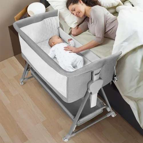 Miniatura 10 de Cowiewie Moisés Junto a la Cama, Moisés para Bebé con 7 Alturas Ajustables, Moisés Junto a la Cama para Bebé con Almacenamiento, Malla Transpirable