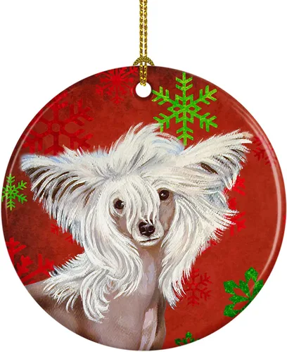 Miniatura 42 de Caroline's Treasures Bulldog English - Copos de nieve rojos y verdes, adorno de cerámica de Navidad, decoración colgante para el hogar, Navidad