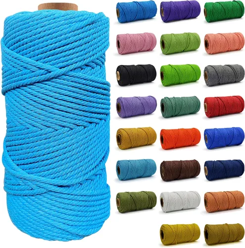 Miniatura 39 de Cuerda de Algodón 8mm x 20 Yardas - Cuerda de Macramé Natural Sin Blanquear - Cuerda de Algodón Trenzada de 3 Hilos para Colgar en la Pared, Blanco
