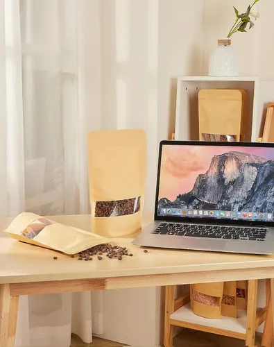 Miniatura 7 de FireKylin 100 bolsas de papel marrón con ventana, bolsas de pie de 3.5 x 5.5 pulgadas, bolsas de almacenamiento de alimentos con cremallera