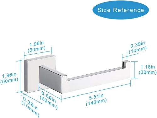 Miniatura 4 de TASTOS Soporte de papel higiénico de cromo pulido SUS304 de acero inoxidable, moderno soporte cuadrado de medio abierto para baño de 5 pulgadas