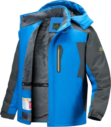Miniatura 10 de Chaqueta de esquí de invierno para hombre, cálida e impermeable, forro polar, abrigo de nieve con capucha y resistente al viento, impermeable