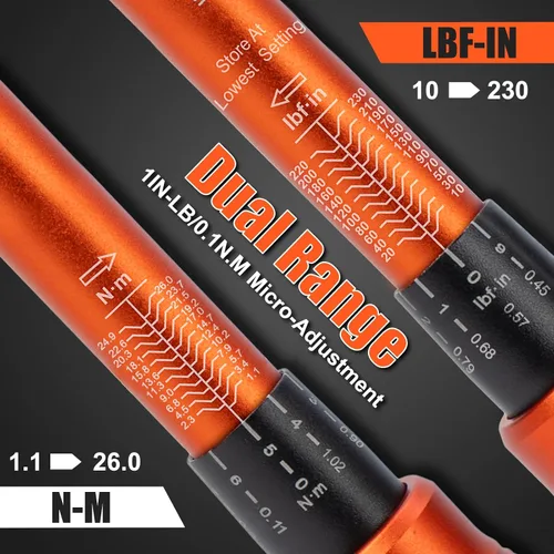 Miniatura 3 de Juego de llaves dinamométricas de 50 libras, llave dinamométrica para bicicleta de 1/4 pulgadas, 10-230 pulgadas.lb (1.1-26.0 nm), llave