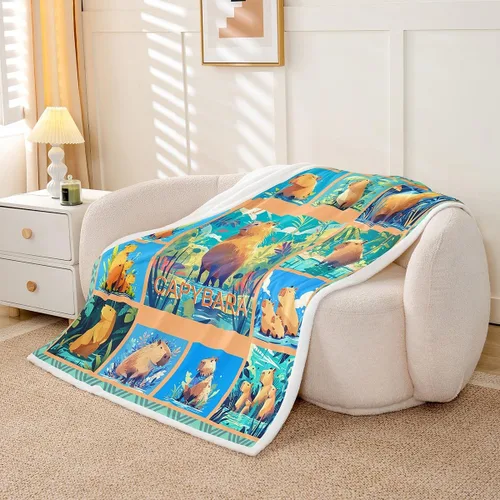 Miniatura 3 de Manfei Capybara - Manta de cama de roedores de América del Sur para niños y niñas, decoración de habitación, manta de retazos enrejados para sofá