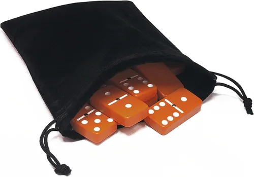 Miniatura 14 de Marion & Co. Dominó Doble Seis 6 Azulejos Negros Tamaño Jumbo de Torneo Profesional con Giradores en Bolsa Elegante de Terciopelo Negro