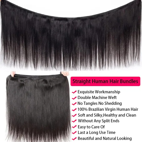 Miniatura 4 de Manojos de cabello humano lacio de 16, 18, 20 pulgadas, 12A, extensiones de cabello humano virgen brasileño 100% sin procesar, extensiones
