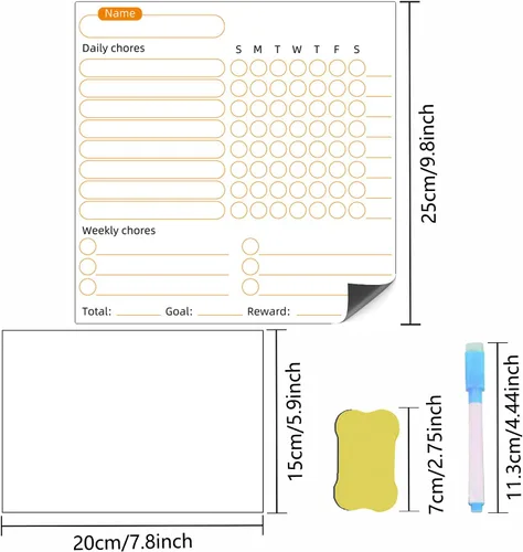 Miniatura 2 de Tabla magnética de tareas de comportamiento para niños, 3 unidades, tablas de comportamiento de borrado en seco, gráficos en blanco, marcadores