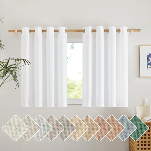 Miniatura 200 de NICETOWN Cortinas de lino natural con textura de lino para dormitorio, mezcla de lino rústica con ojales en la parte superior, semitransparentes