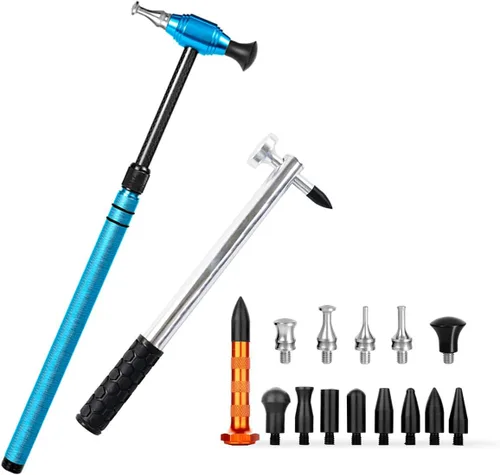 LadyRosian Herramientas de reparación de abolladuras sin pintura para automóvil, martillo de abolladuras de aluminio con cabezal de derribo, kit de