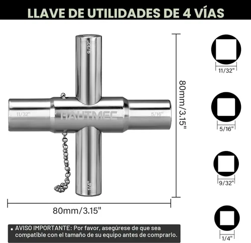 Miniatura 2 de HAUTMEC - Llave de agua sillcock de 4 vías, 1/4", 9/32", 5/16", 11/32" Llave multifunción de acero para llaves de paso, grifos, válvulas y espigas