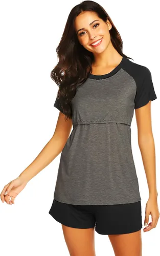 Miniatura 3 de Ekouaer - Conjunto de pijama de maternidad para mujer, para el hospital, de manga corta raglán, estilo béisbol, para embarazo y lactancia