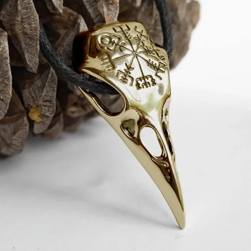 Miniatura 12 de Raven Skull Necklace with Viking Compass Vegvisir Pendant Bird Crow Odin Norse Animal Ancient Protection Amulet Talisman Nordic Goth Jewelry for Men