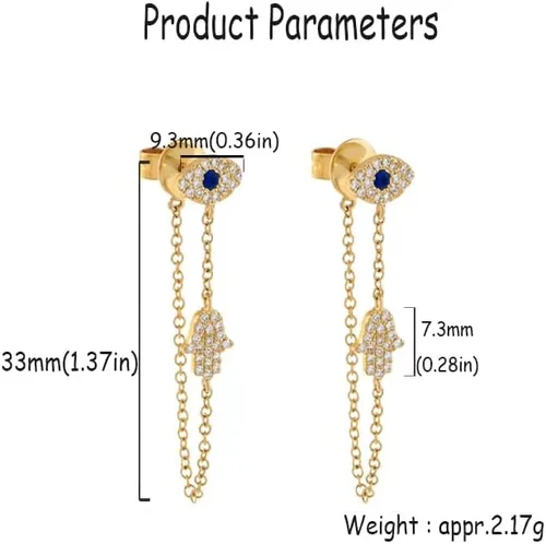 Miniatura 6 de Aretes colgantes con borla de palma de mal de ojo para mujeres y niñas, circonita cuíbica, hipoalergénica, cadena de borla, aretes colgantes