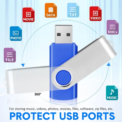 Miniatura 4 de Paquete de 50 unidades flash USB 2.0 de 128 MB a granel con cordones, unidad de pulgar USB giratoria a granel con luz LED, bolígrafo giratorio