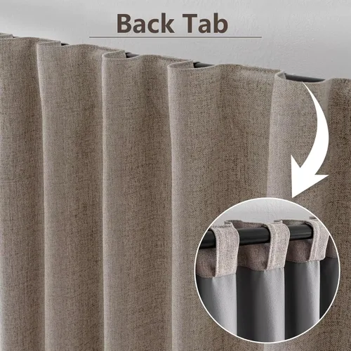 Miniatura 2 de Cortinas 100% opacas de lino sintético, 90 pulgadas de largo, 2 paneles para dormitorio o sala de estar, térmicas y atenuantes, con lengüetas