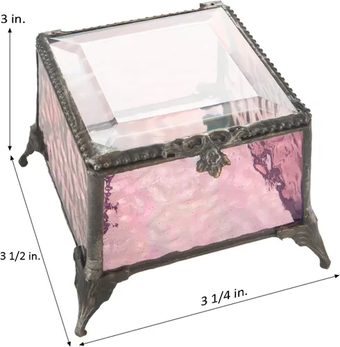 Miniatura 5 de J Devlin - Caja de vitrales de color rosa, decoración de recuerdo, caja 903