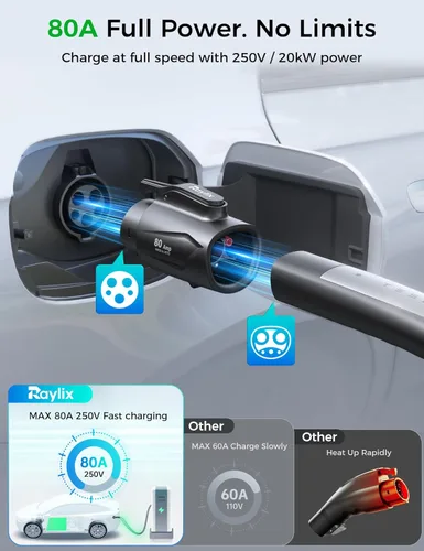 Miniatura 2 de Raylix Adaptador Tesla a J1772 (Máximo 80 A, 250 V) [para Vehículos Eléctricos J1772] Adaptador de Cargador Tesla, Adaptador NACS a J1772 Compatible