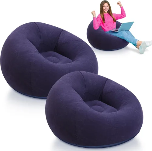Lunmon 2 piezas de puf pequeño, silla inflable, sillas de juegos inflables, sofá inflable plegable flocado, silla inflable portátil para sala de Azul