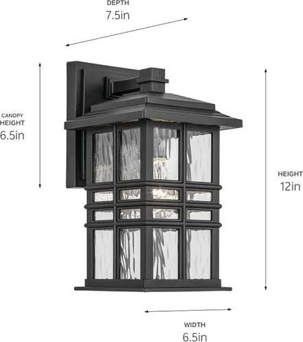 Miniatura 6 de Kichler Beacon 49829BKT - Lámpara de pared cuadrada de 12 pulgadas para exteriores con cristal martillado transparente en negro texturizado