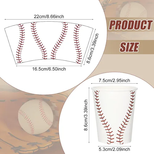 Miniatura 4 de Teling 100 piezas de suministros de fiesta de béisbol, vasos de papel desechables de 9 onzas para deportes, decoraciones de fiesta de béisbol, vasos