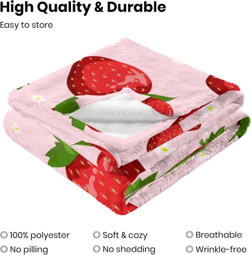 Miniatura 5 de Manta de fresa rosa para niñas, manta suave y ligera de fresa para sofá cama, viajes, camping, idea de regalo, 50x60 pulgadas Rosa Starryberry
