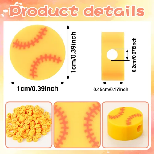 Miniatura 2 de DREMISI - 150 cuentas de béisbol para hacer joyas, cuentas de béisbol y softbol de 0.394 pulgadas (0.394 in), cuentas deportivas de arcilla
