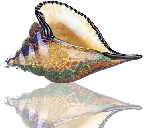 Miniatura 9 de QFkris 9.9" Figura de Caracola de Concha de Cristal Soplado a Mano para Decoración del Hogar Arte de Concha de Cristal Escultura