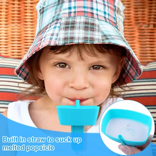 Miniatura 4 de AIERSA Juego de 8 soportes para paletas y fundas para paletas de hielo para niños, sin goteo, soporte de silicona para paletas con popote y fundas