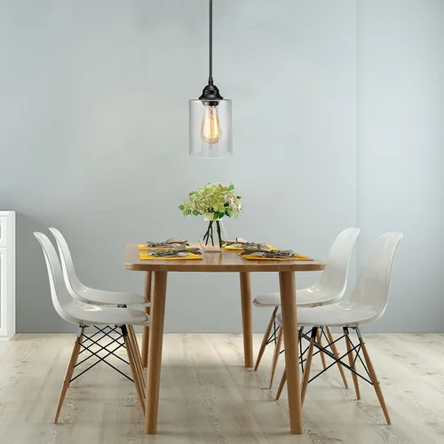 Miniatura 5 de Lámpara colgante de cristal con enchufe de 1 luz, mini iluminación colgante industrial con pantalla de vidrio, lámpara colgante ajustable de granja