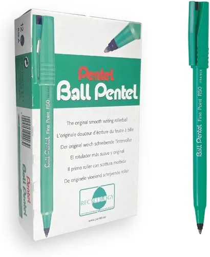 Miniatura 2 de Pentel, Punta R50-A de 0.016 in, tinta negra a base de agua, 1 paquete de 12 bolígrafos