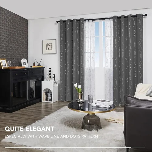 Miniatura 5 de Deconovo Par de cortinas blackout con ojales para puerta corrediza de cristal, 95 pulgadas de largo, con bloqueo de luz y patrón de puntos