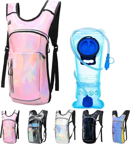Miniatura 10 de Mochila de hidratación, mochila de agua con vejiga de agua de 2 L, paquete de hidratación esencial para festivales y rave, aislamiento ligero