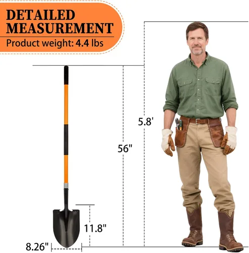 Miniatura 7 de Pala para excavar Pala de metal resistente con mango de fibra de vidrio, 56 pulgadas