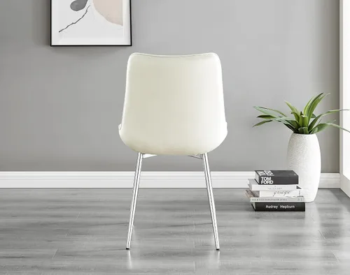 Miniatura 6 de Furniturebox - Juego de 2 sillas de comedor Pesaro, terciopelo crema, plateado, patas de metal cromado, modernas, contemporáneas, de lujo, sillas