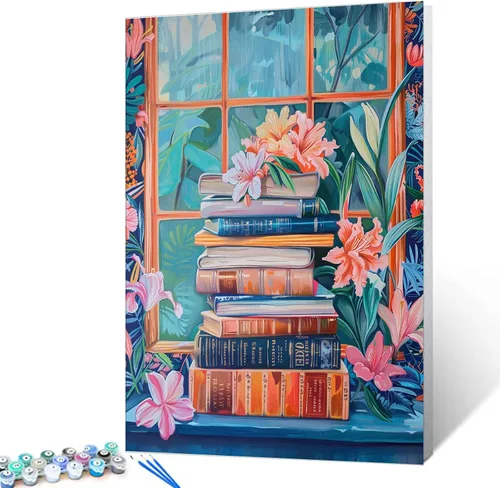 Miniatura 19 de Aihonmin Estantería 6 Pack Pintar por Números para Adultos Libros Pintura DIY sobre Lienzo con Pinceles Pigmento Manualidades DIY Pintura Acrílica